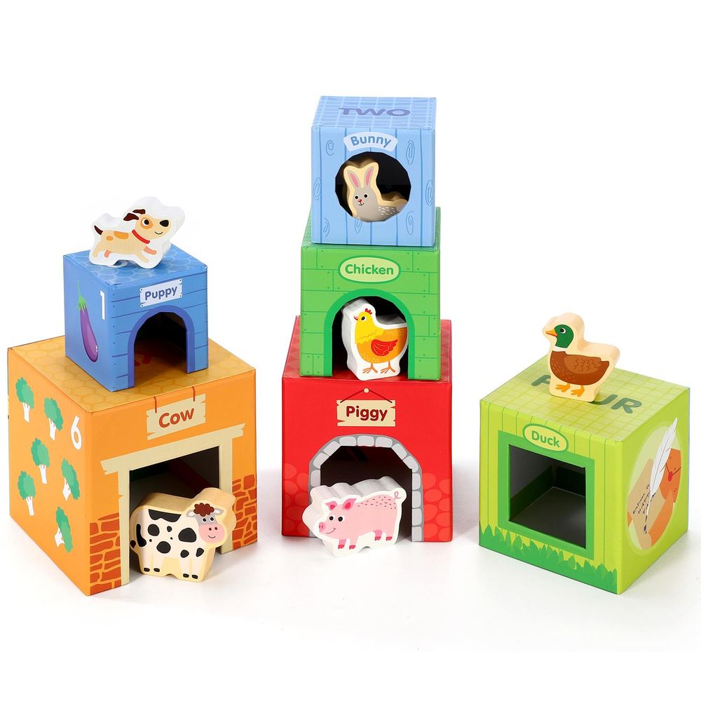 SOKA 12 Pcs Cardboard Farm Animals Stacking Cubes Educational Toy For Children
