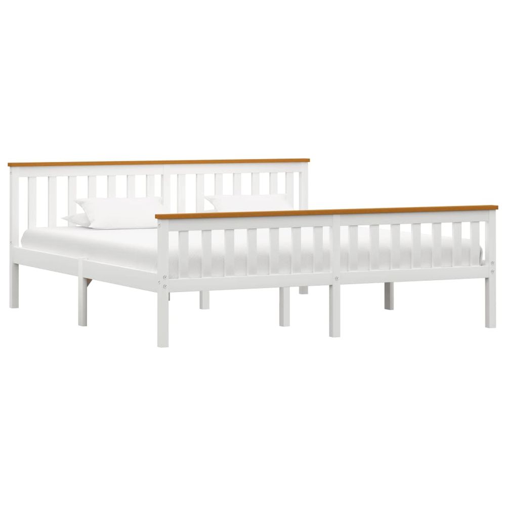 Contemporary Bed Frame White Solid Pinewood