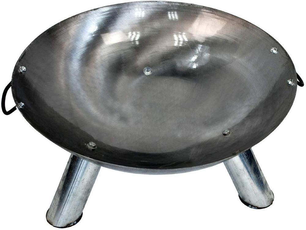 Wok Style Garden Fire Pit Bowl Brazier with Handles & Tripod Legs Easy Assembly
