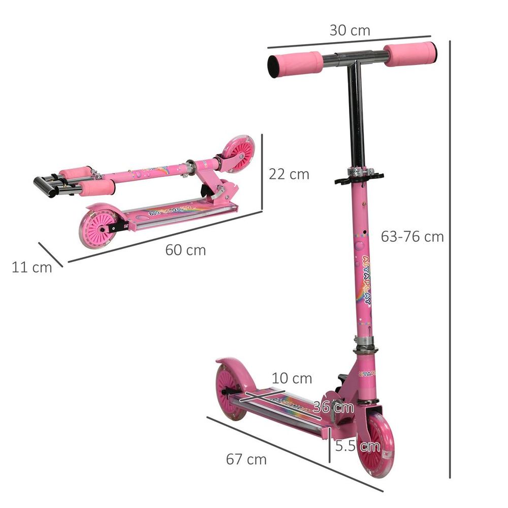 Scooter for Kids Ages 3-7 W/ Lights Music Adjustable Height Folding Frame - Pink