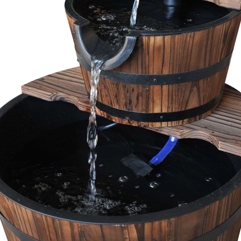 Wooden Water Pump Fountain, 2 Tier-Fir Wood/Steel