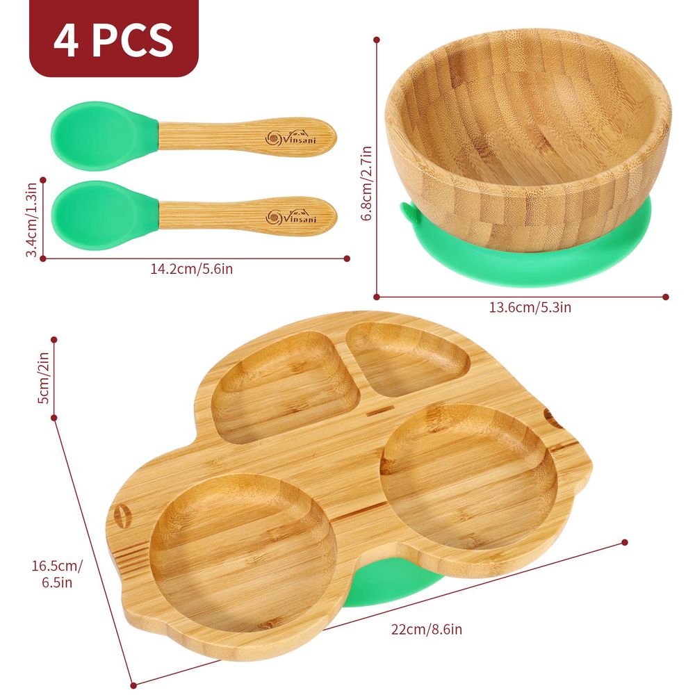 Bamboo Car Plate Bowl & Spoon Set Suction Bowl Stay-Put Design for Kids