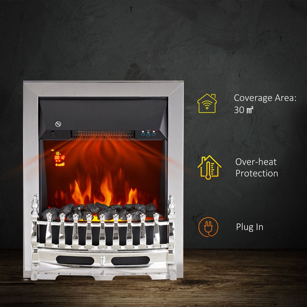 LED Flame Electric Fire Place-Silver | aosom.co.uk