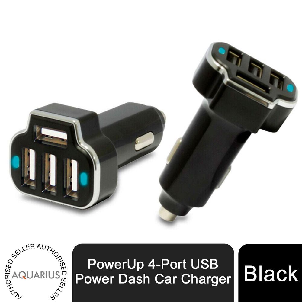 Aquarius PowerUp 4-Port USB Power Dash Car Charger Black