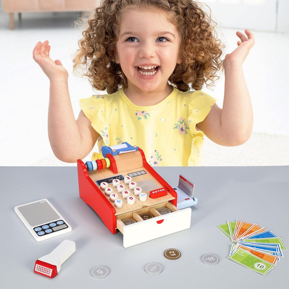 SOKA Wooden Cash Register Children’s Shop Grocery Checkout Till Toy
